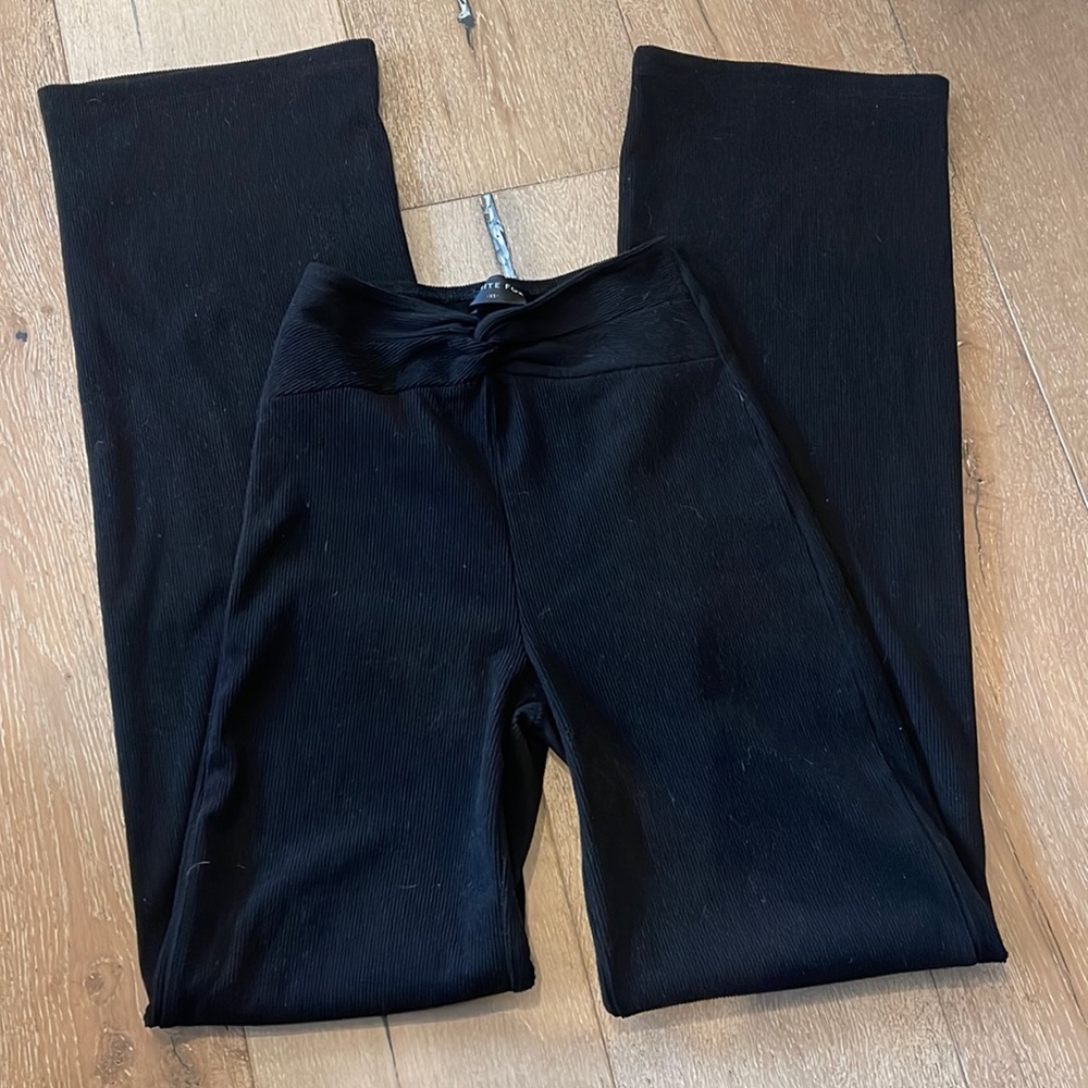 Corduroy Velvety Black White Fox Wide Leg Pants ft a Knot Detail on Waistband